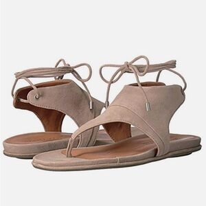 Gentle Souls Kenneth Cole Mira Flats Sandals mushroom Suede Leather Ankle Wrap